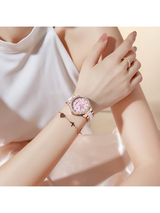 Women\'s Rose Gold band /Pink dial Diamond Fashion Elegant Chronograph Wristwatch main image 4